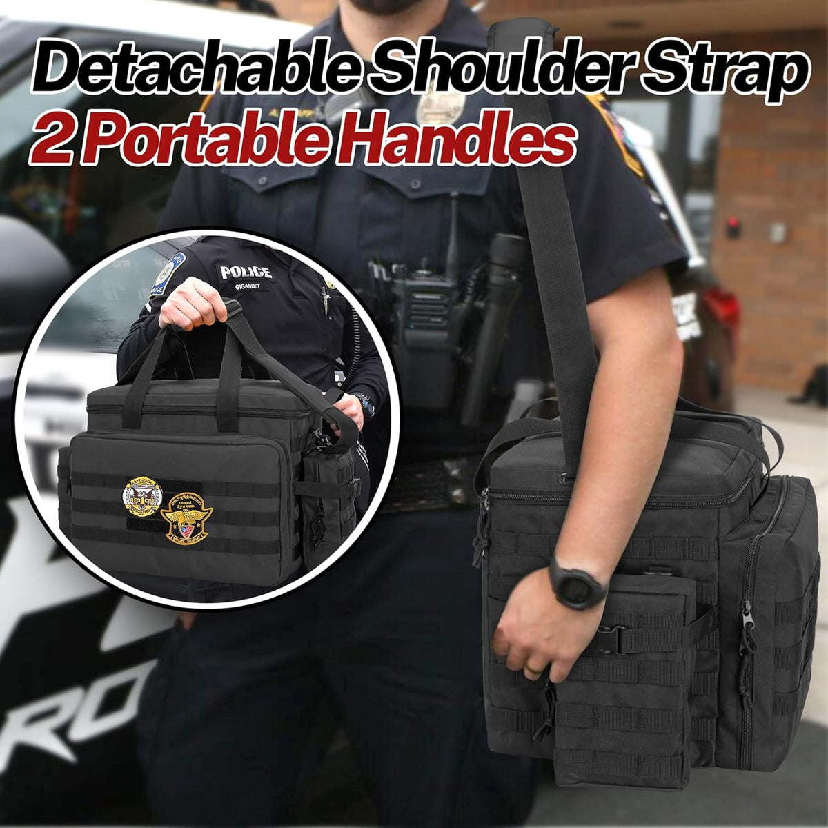 Black Patrol Duty Bag with 2 Detachable MOLLE Pouches & Laptop Layer L125
