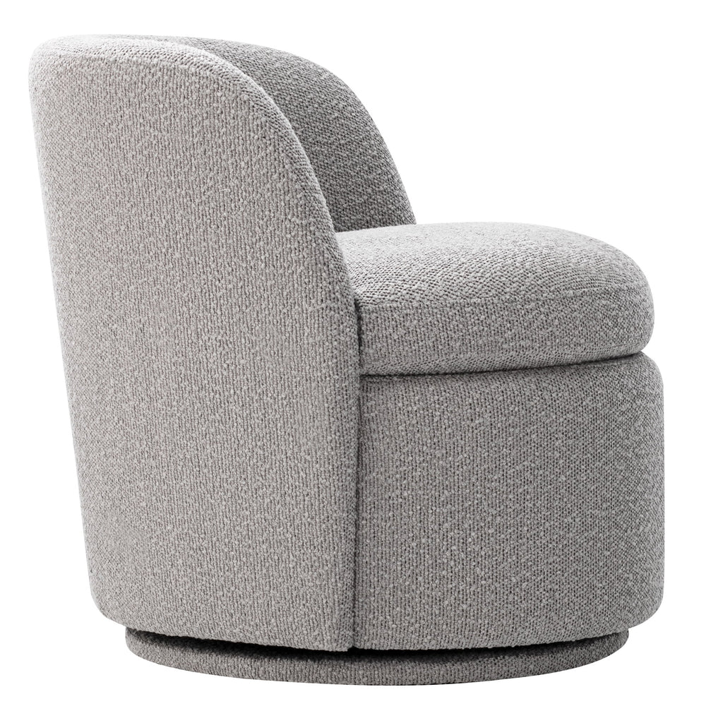 White Boucle Fabric Barrel Accent Chair O1912
