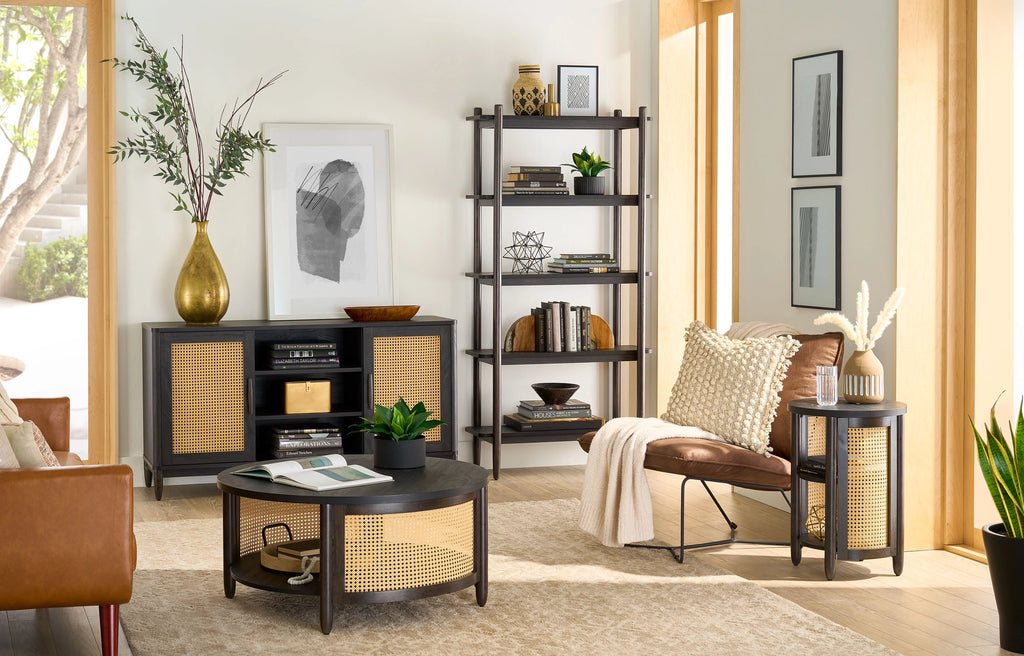 Cane TV Stand for TVs up to 65, Light Honey Finish V24568