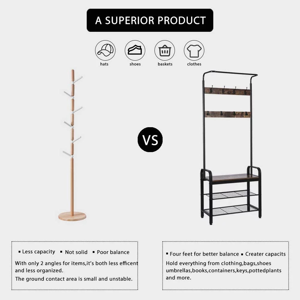 3-in-1 Entryway Hall Tree with Storage Bench J9138
