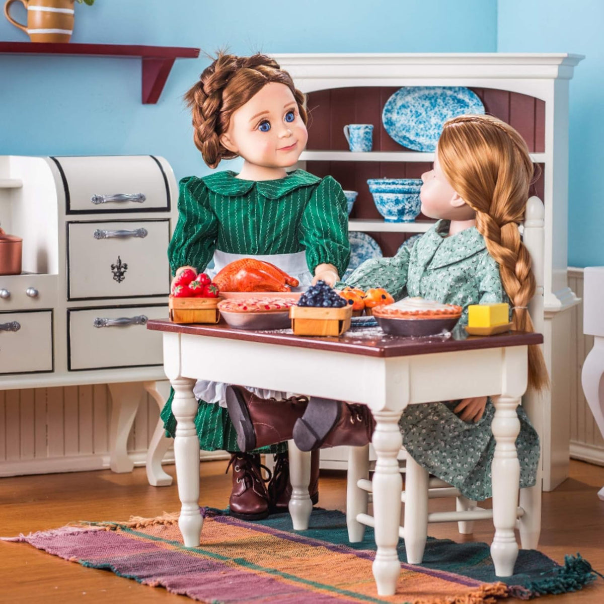 18 Inch Doll Furniture Wooden Kitchen Table and Two Chairs W44050