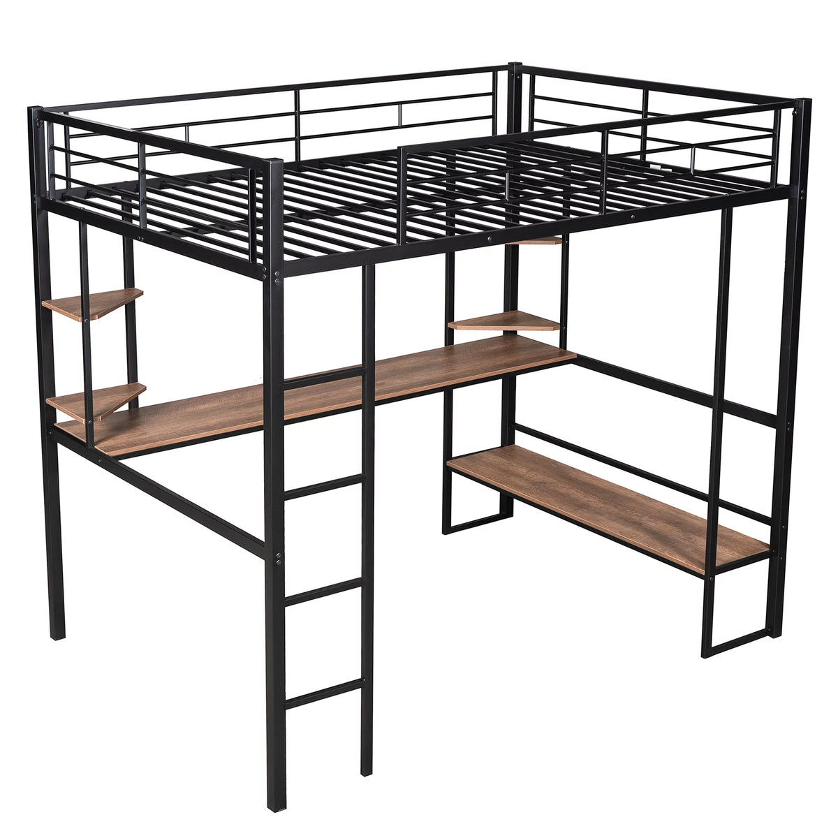 Black Full Metal Loft Bed with Desk and Shelves C645