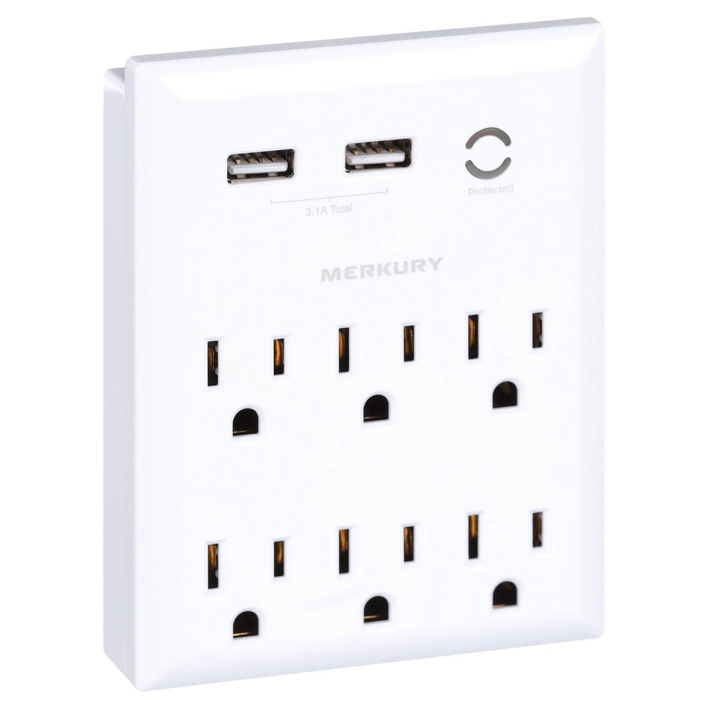 White 6-Outlet USB Wall Charger Extender with Phone Stand W5259