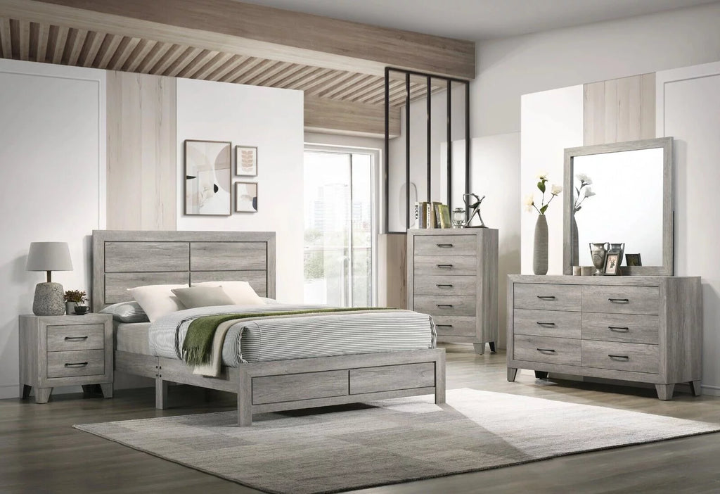 4pc King Size Gray Wooden Bedroom Set O2542