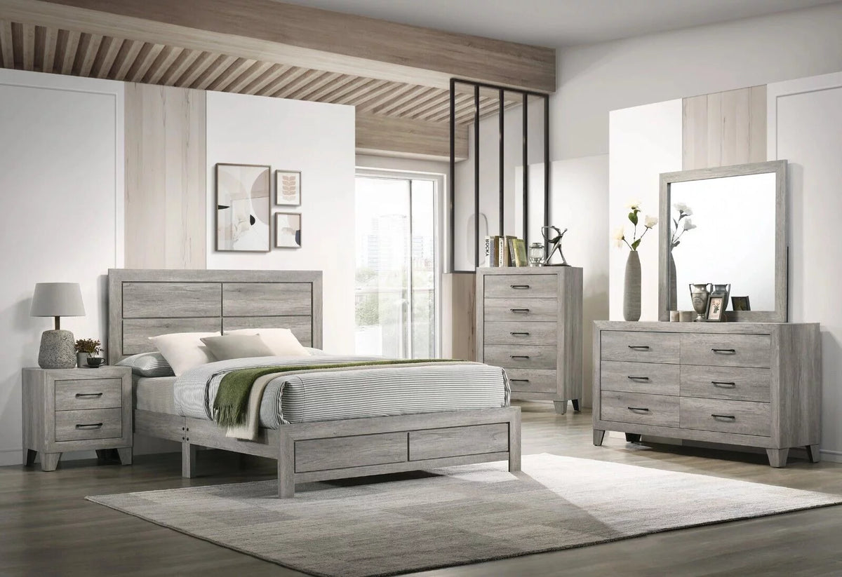 4pc King Size Gray Wooden Bedroom Set O2542