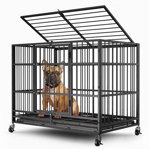 48" 38" Dog Crates with 4 Lockable Wheels, Removable Door and Tray D883