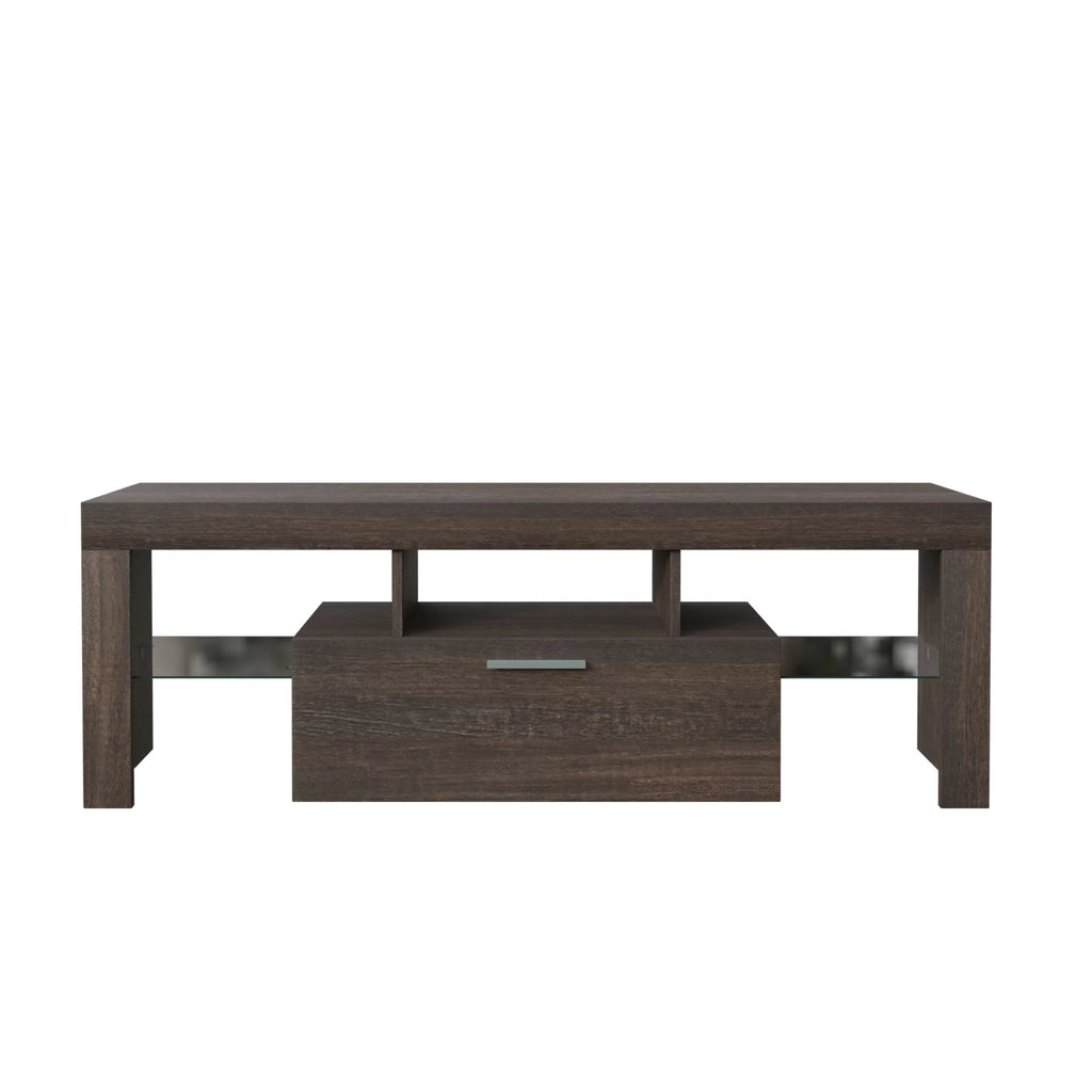 Brown TV Stand with LED Light and Storage Drawer X9021