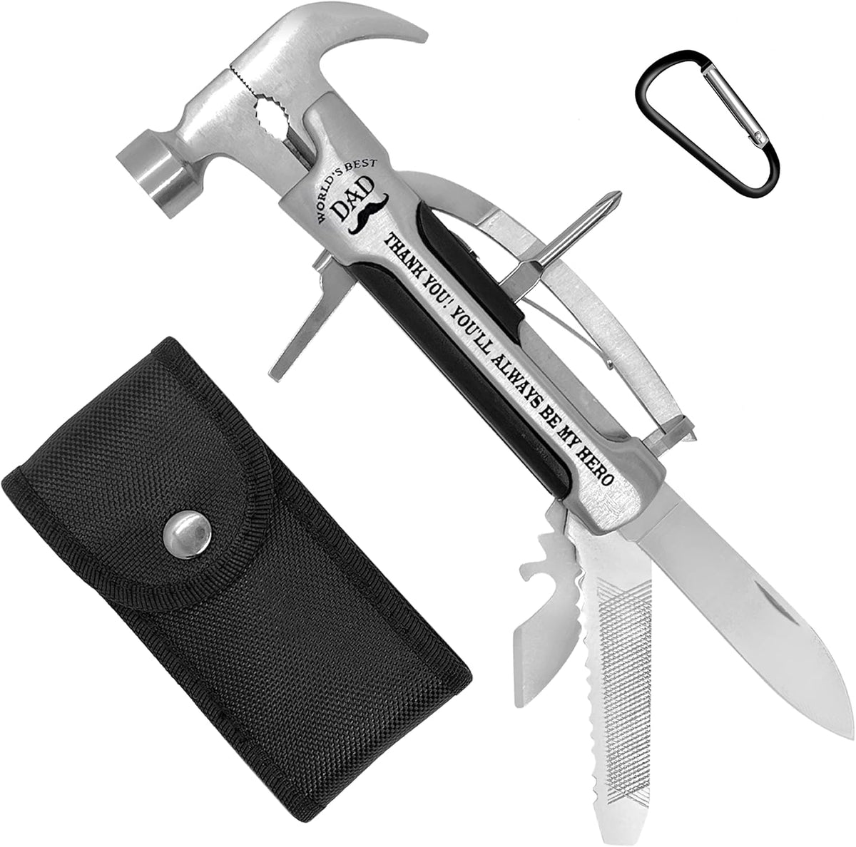 Stainless Steel Hammer Multitool with case and clip R1406