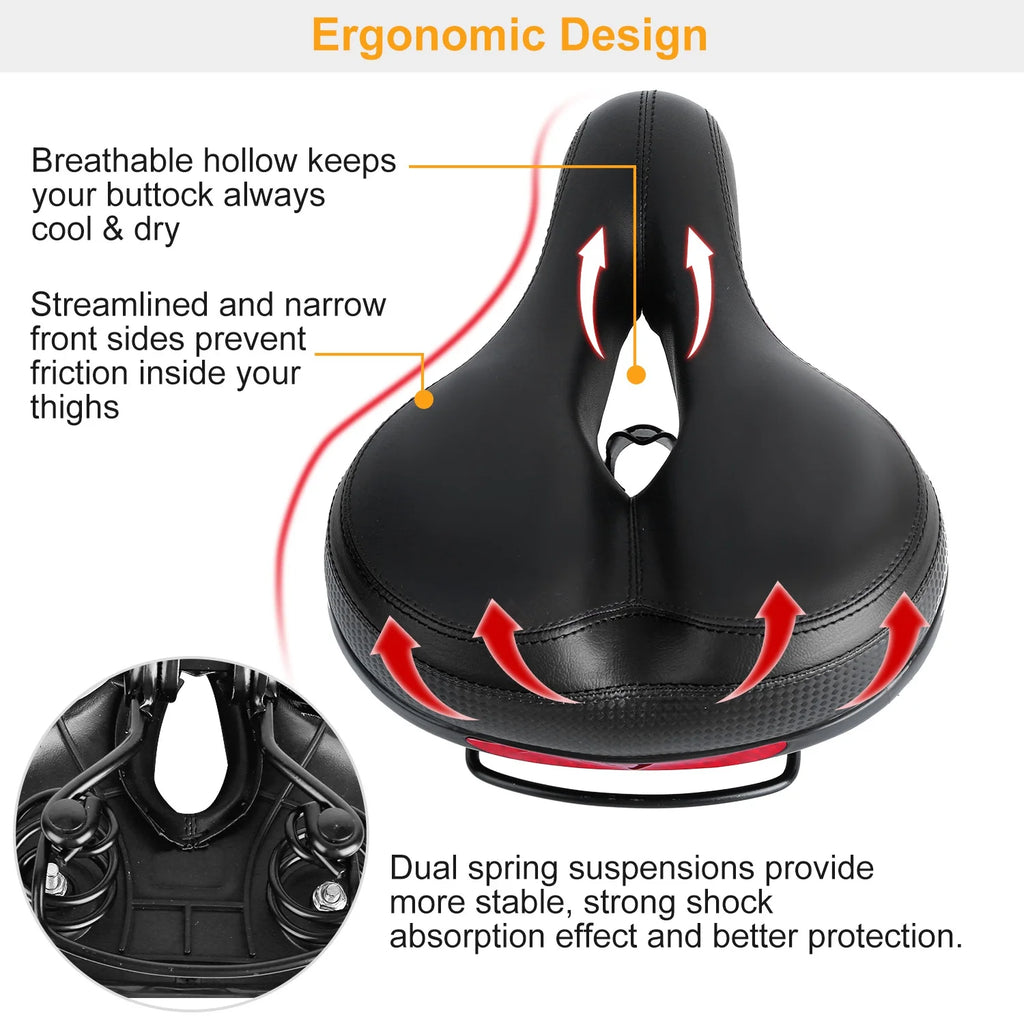 Black Red Bicycle Saddle Replacement with Dual Shock Absorbing Springs X33337