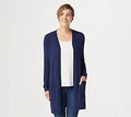 Feather Knit Open Front Long Cardigan, Size Medium, Twilight E18687