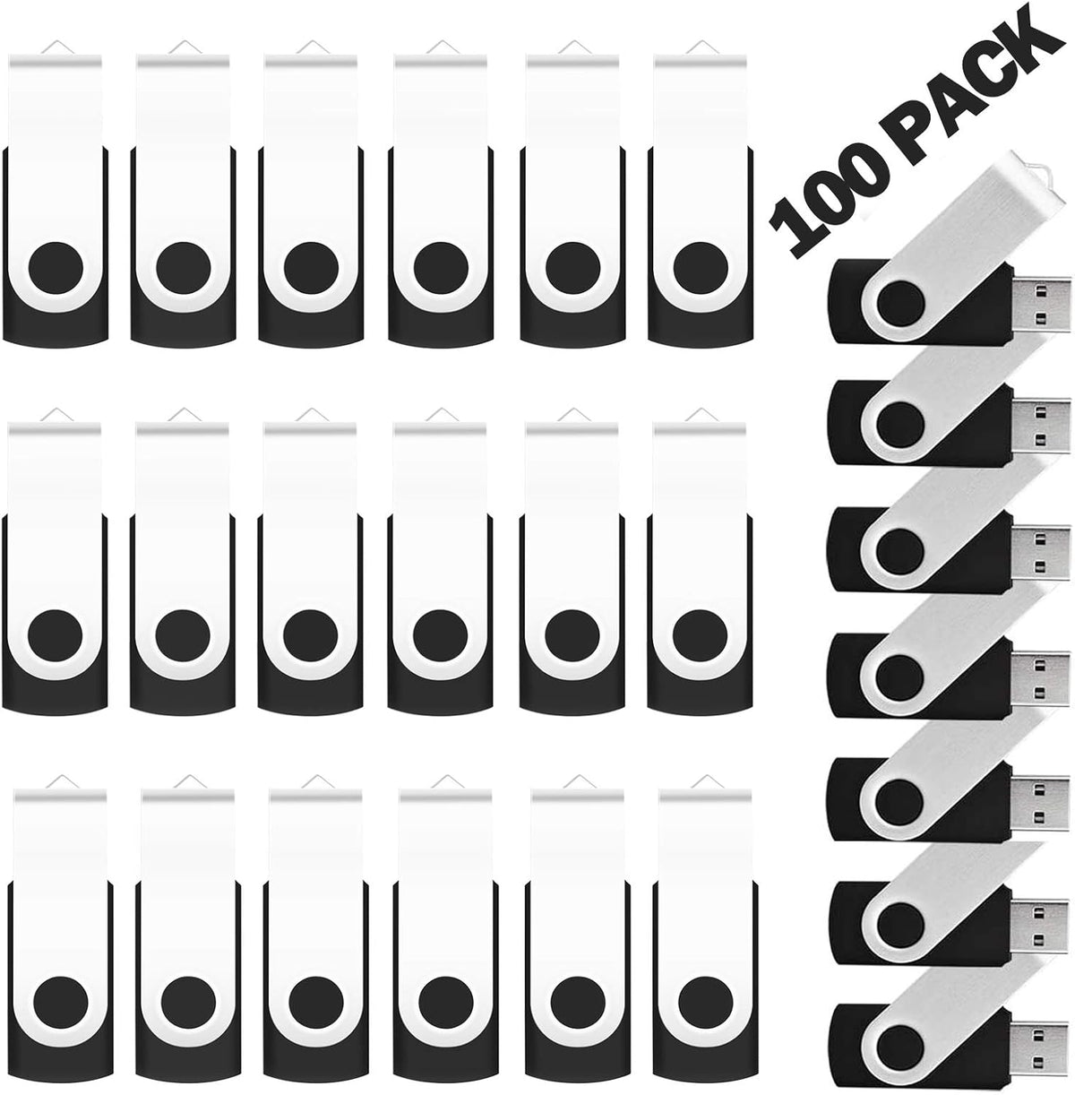 50 Pack 4GB USB 2.0 Swivel Flash Drives, Black Z382783