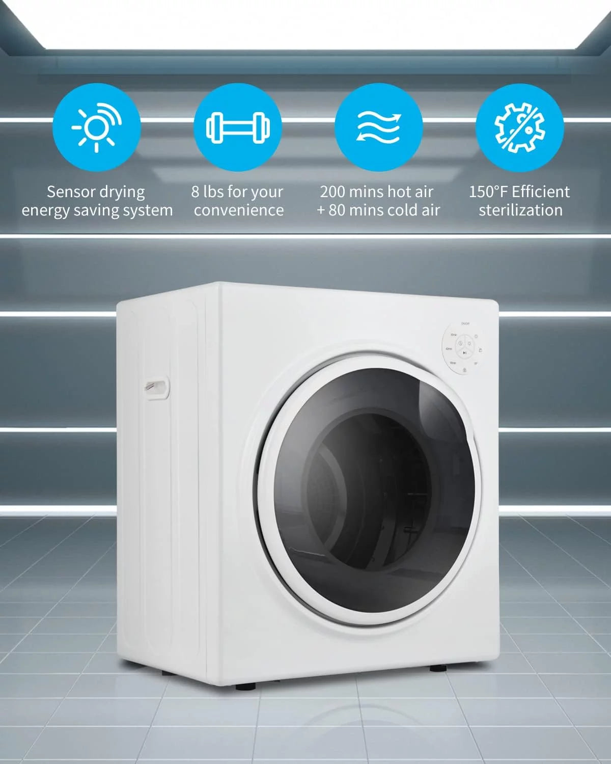 White 13lbs Portable Clothes Dryer with Stainless Steel Tub U710997