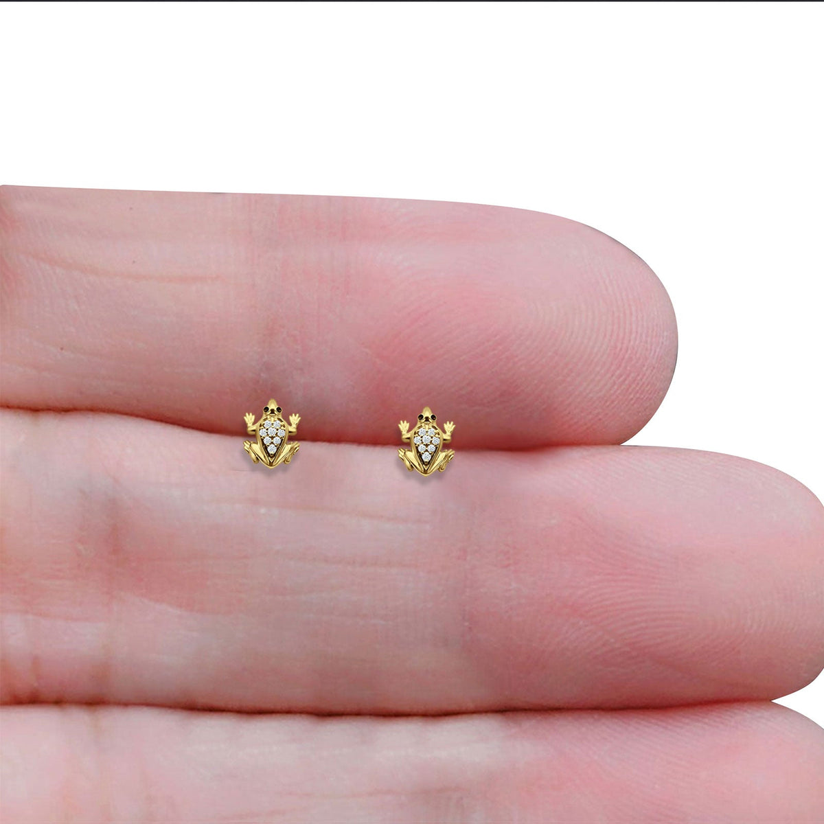 14K Yellow Gold Frog Stud Earrings W5384