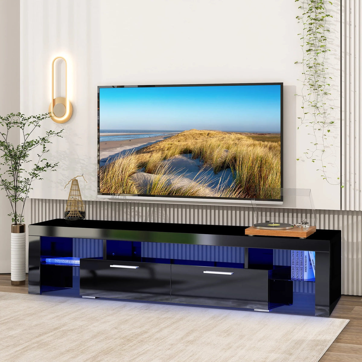 White High Gloss TV Stand with Storage Shelves N7307