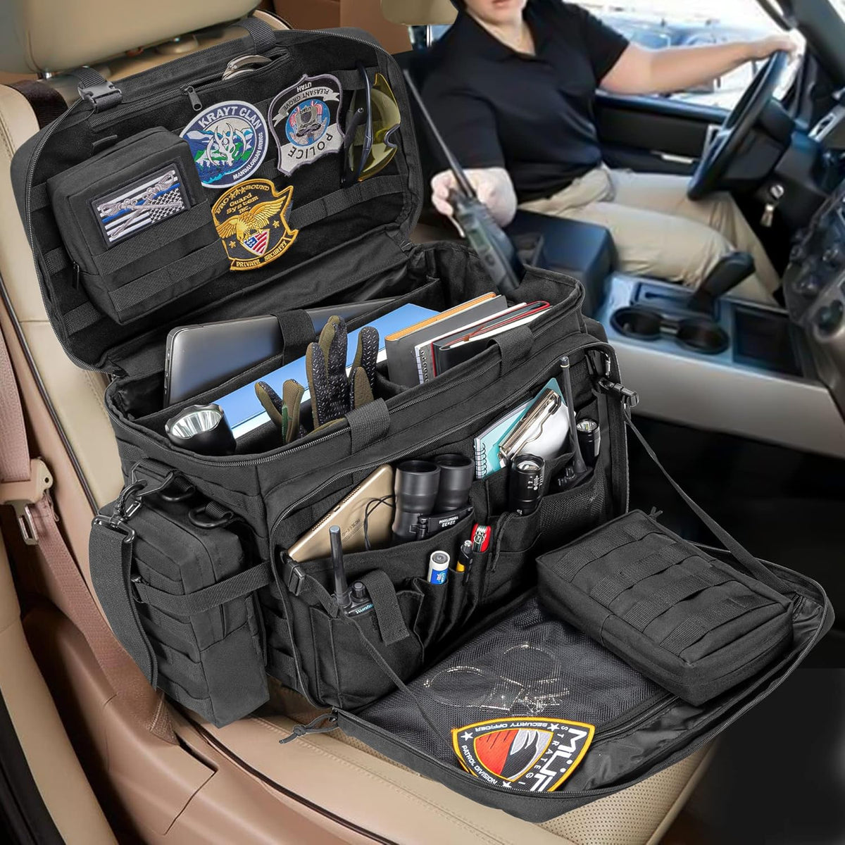 Black Patrol Duty Bag with 2 Detachable MOLLE Pouches & Laptop Layer L125
