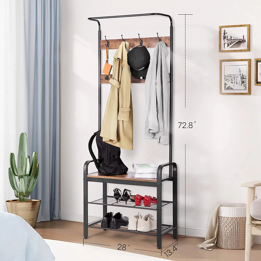 3-in-1 Entryway Hall Tree with Storage Bench J9138