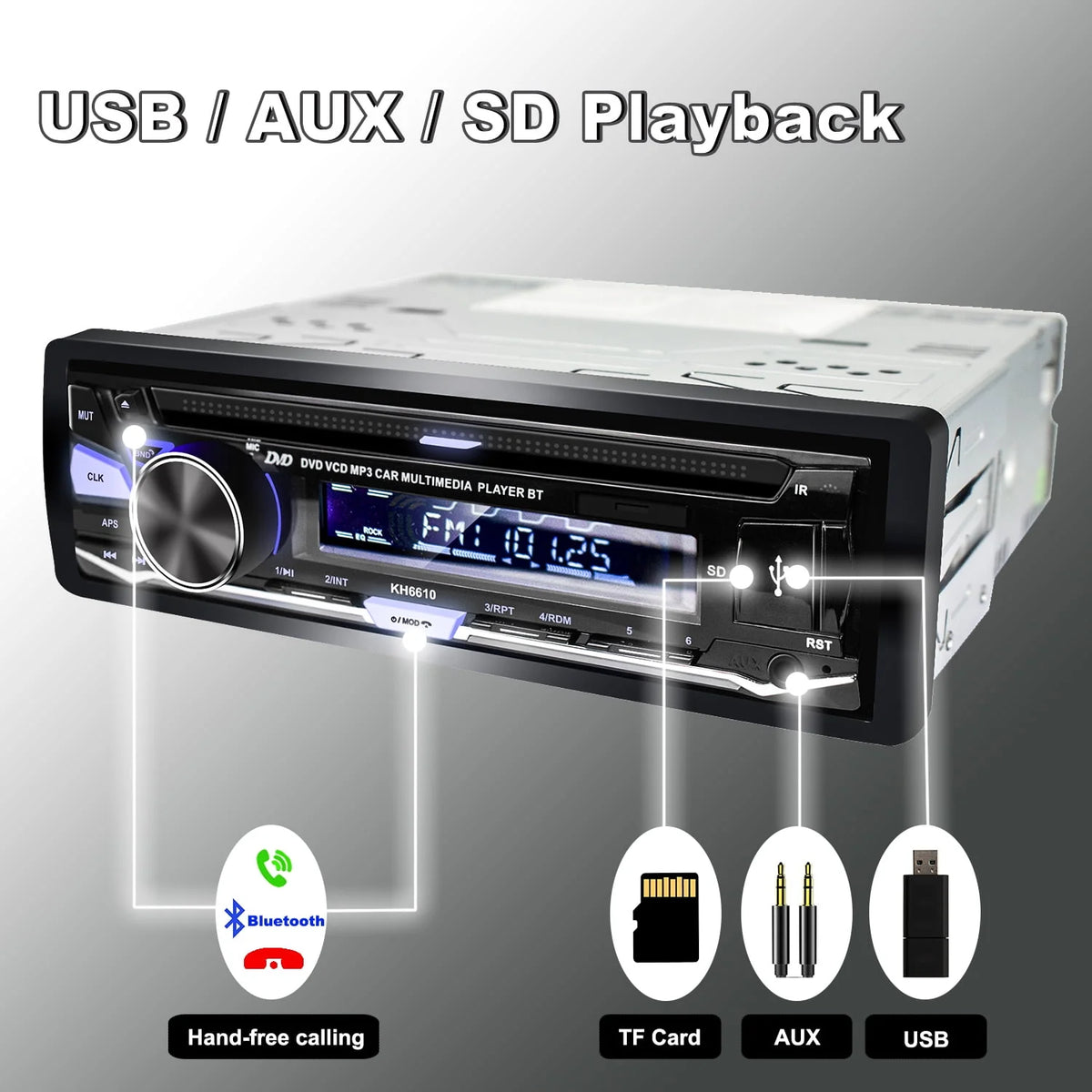 Single DIN Car Stereo with CD/DVD Player Bluetooth AM/FM Radio B4232