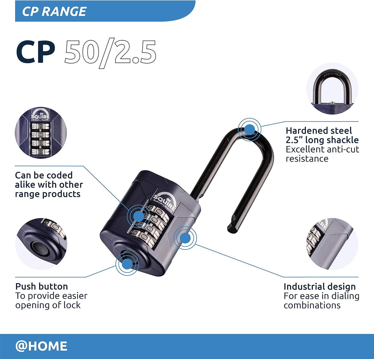 Blue 50 mm 4 Wheel Combination Padlock, Pack of 2 K798