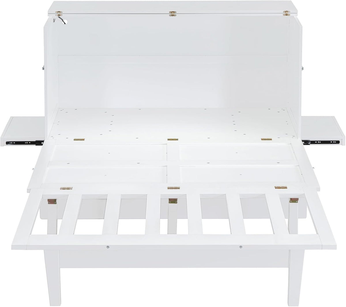 White Queen Size Murphy Bed with Wooden Slat Support J134875
