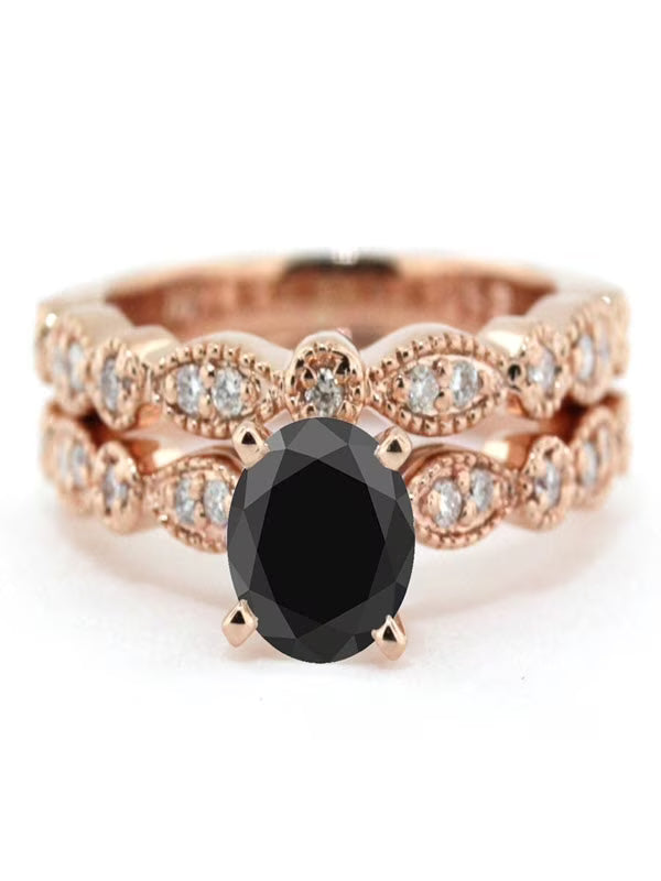 10k Rose Gold Bridal Set with Black Diamond and White Diamond M894