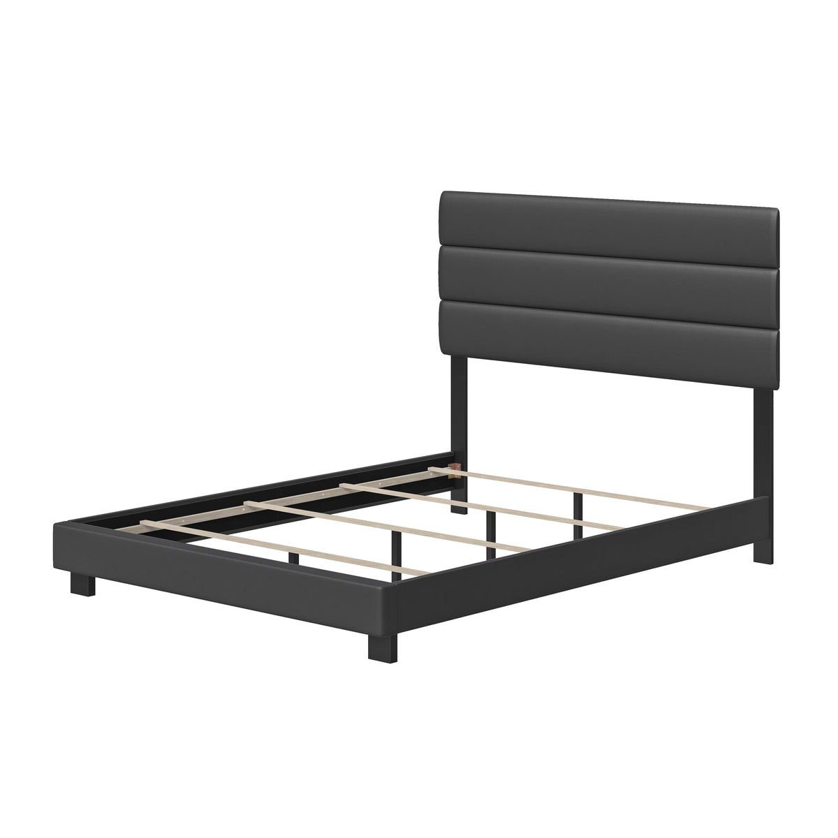 Black Faux Leather Twin Platform Bed Frame D7776