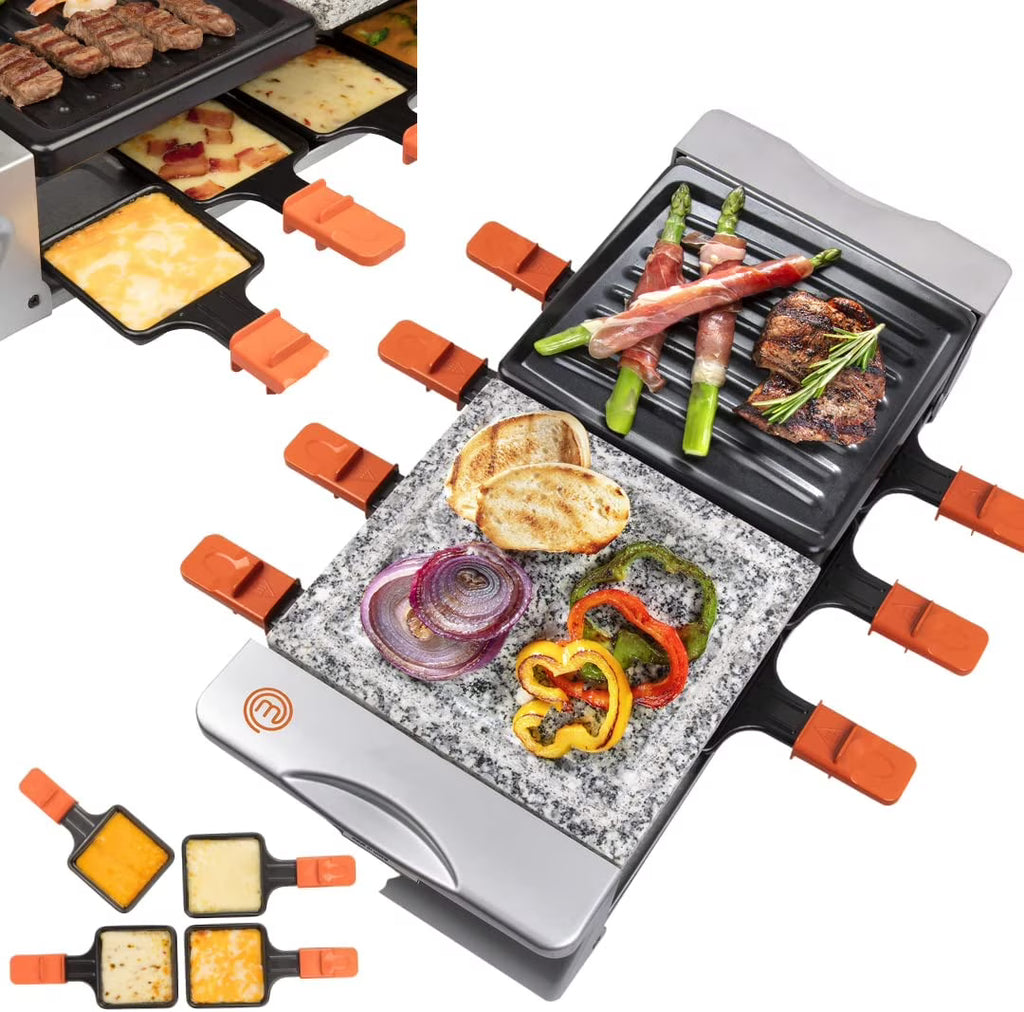 Raclette Table Grill with Non-stick Grilling Plate and Cooking Stone, 8 Person Electric Tabletop Cooker, 19" x 8" x 4.5" P661