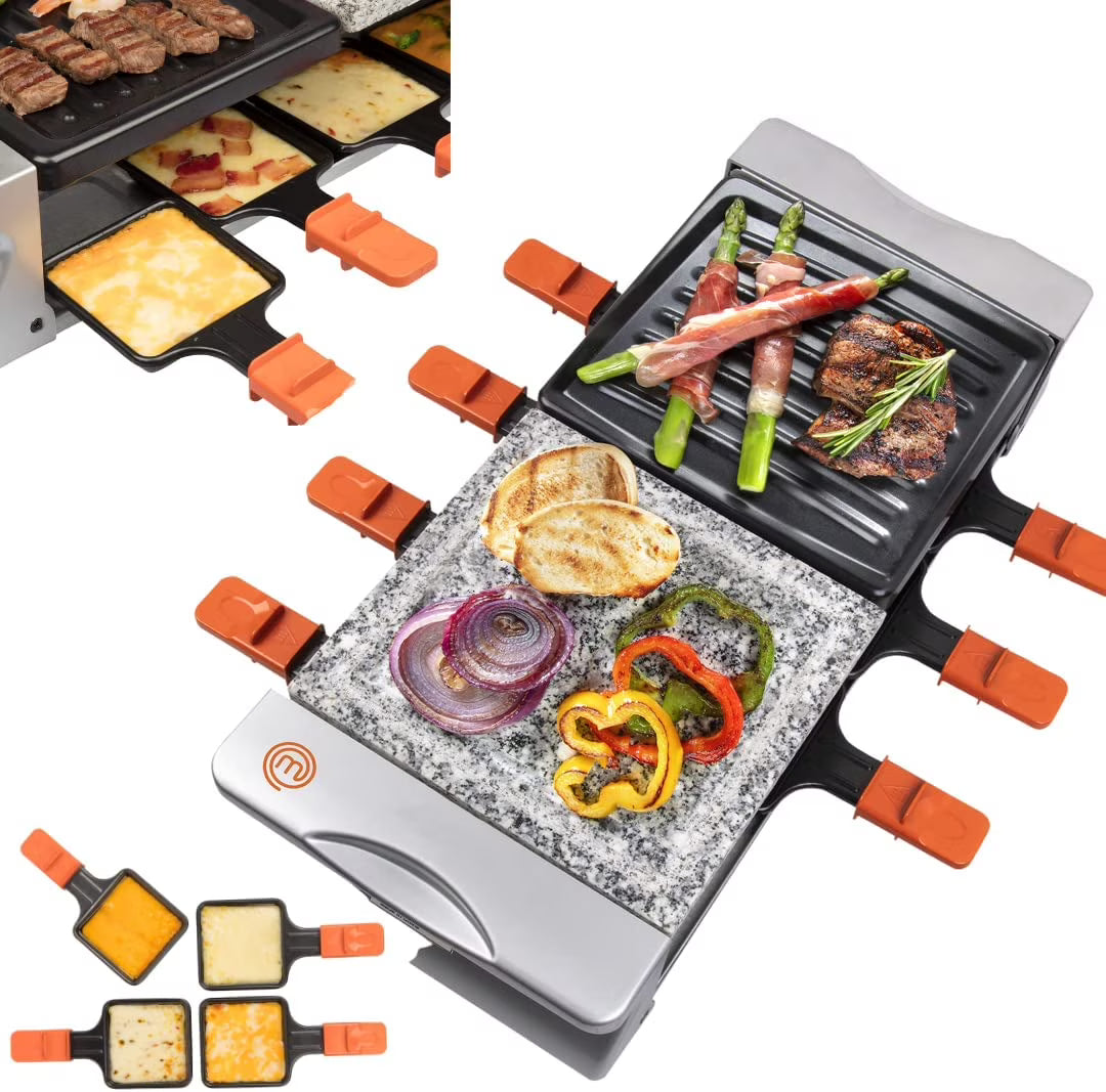 Raclette Table Grill with Non-stick Grilling Plate and Cooking Stone, 8 Person Electric Tabletop Cooker, 19" x 8" x 4.5" P661