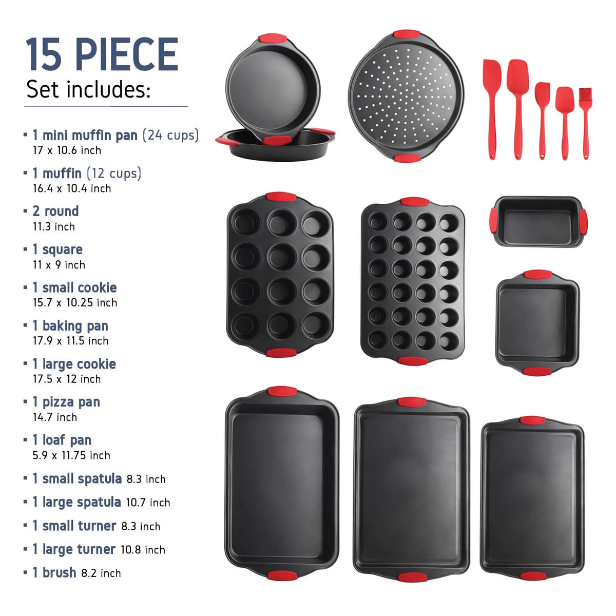 15 PC Nonstick Carbon Steel Bakeware Set with Silicone Handles T17414