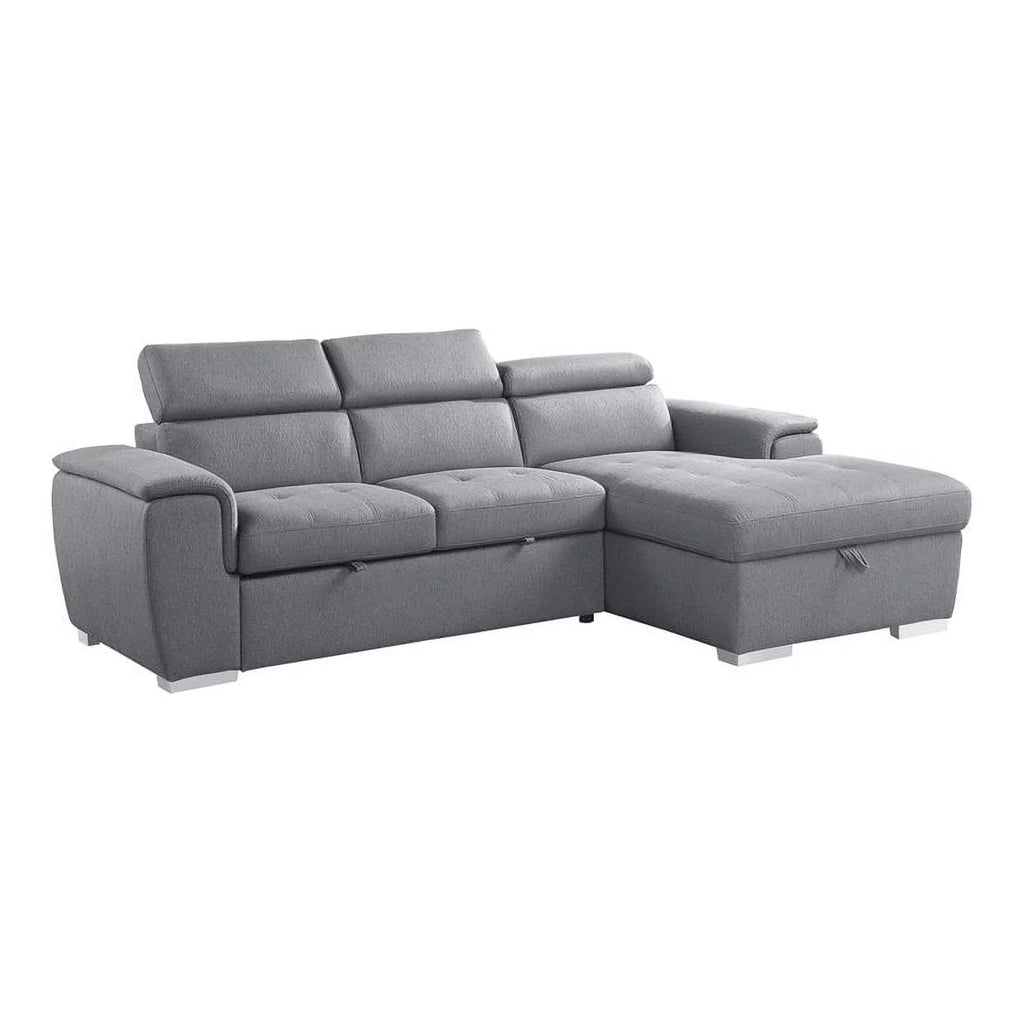 Gray 2-Piece Fabric Sectional with Pull-Out Bed K4498
