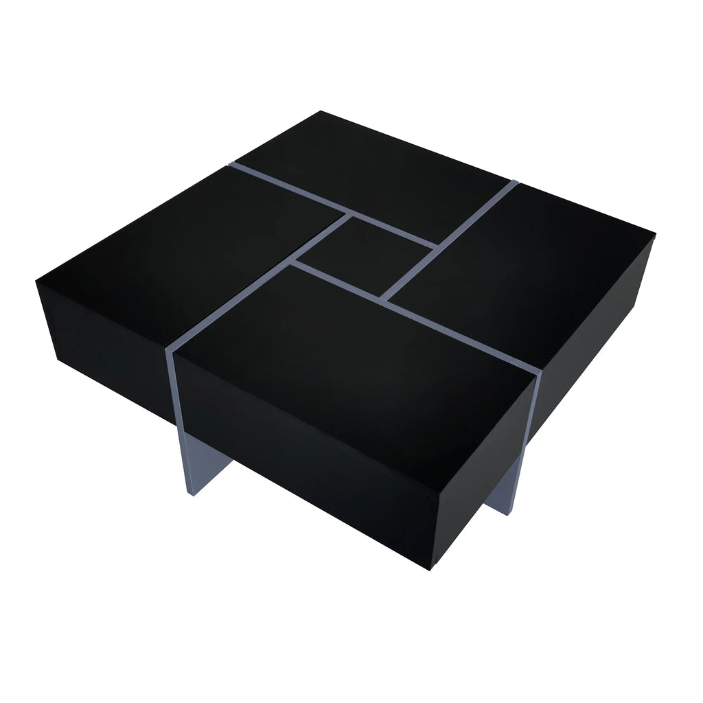 Black Square Coffee Table with 4 Hidden Storage Compartments H45633
