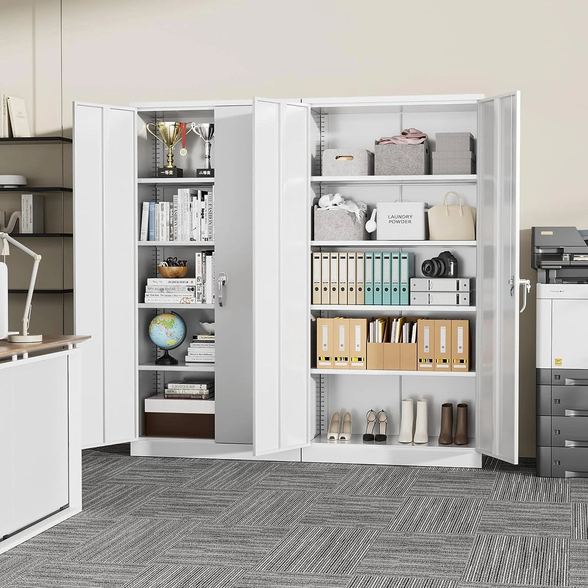Black Metal Storage Cabinet with Locking Doors and Adjustable Shelves O92470