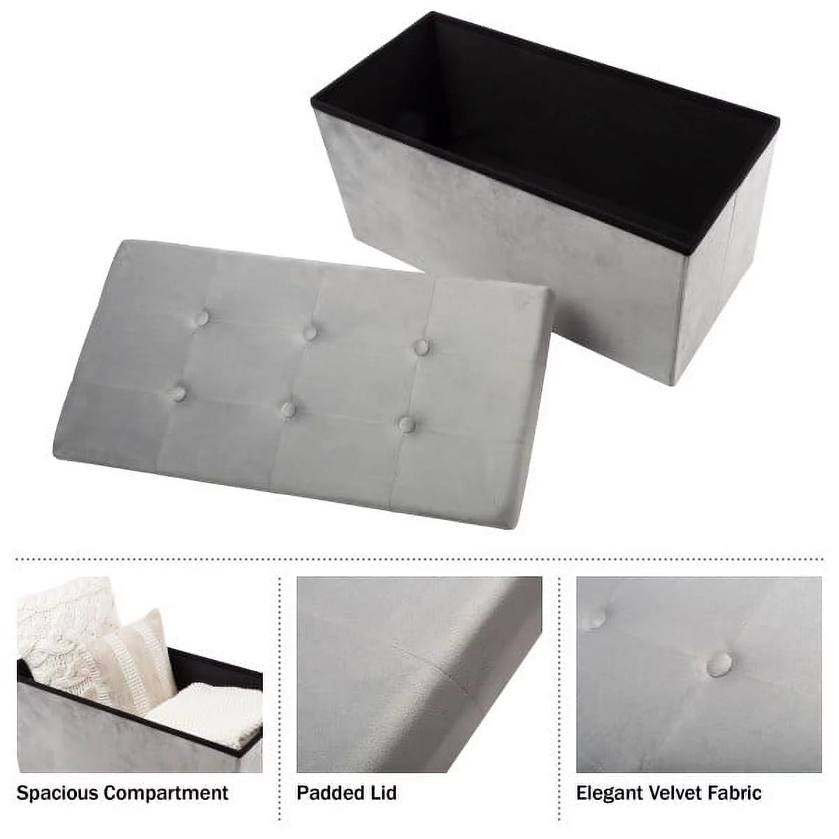 Gray Velvet Tufted Storage Ottoman P21344