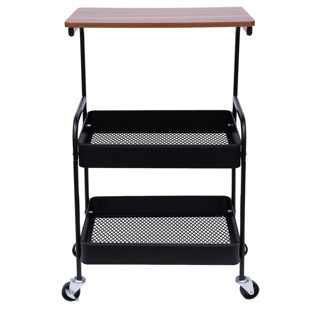 3 Tier Rolling Printer Cart with Wheel (Black+Brown) C6754