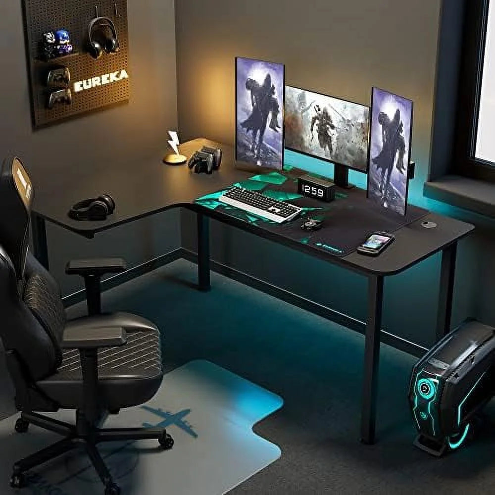 60 Inch Black L Shaped Computer Desk with Metal Legs Q26170