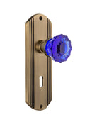 Deco Plate Interior Mortise Door Knob, Cobalt Crystal / Antique Brass K46767