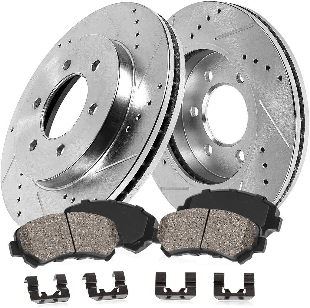 277mm 6 Lug Rotors + Ceramic Brake Pads + Clips N171494
