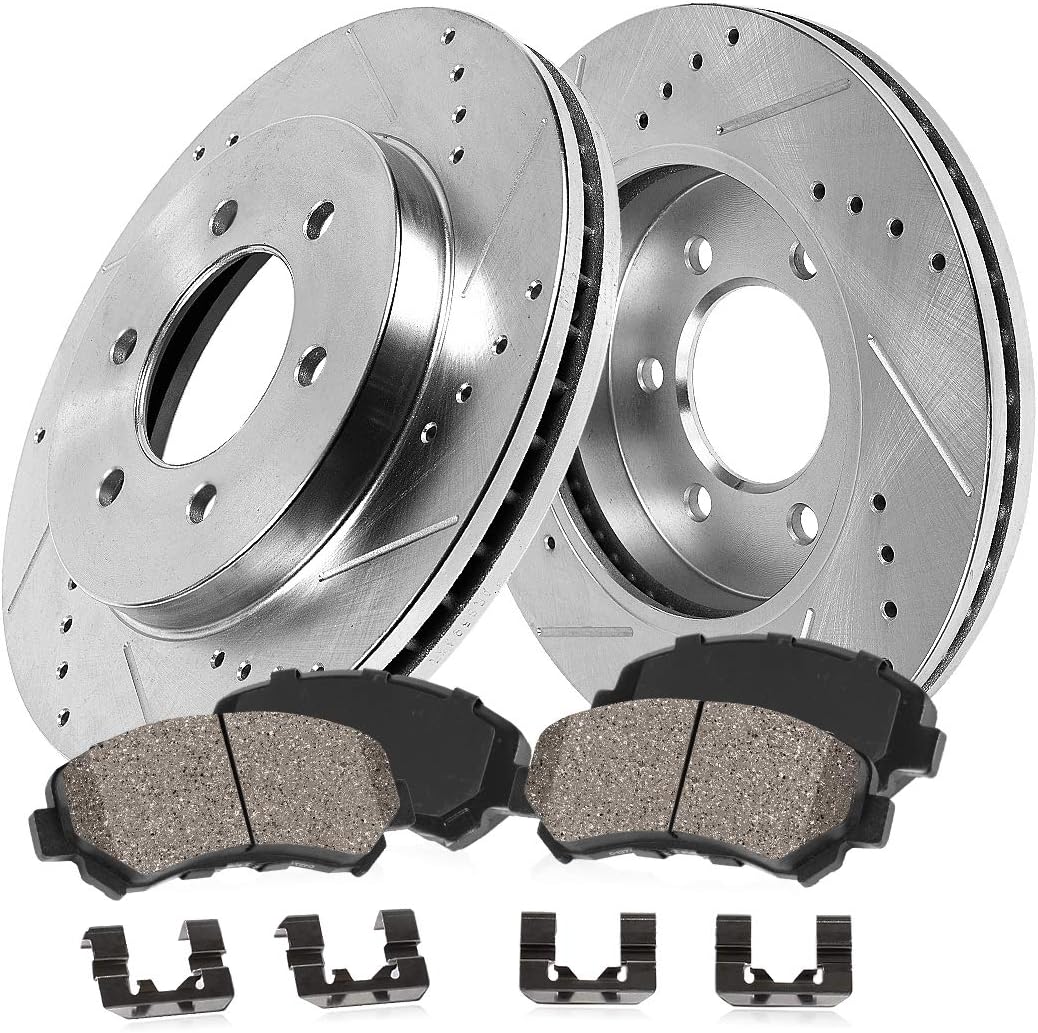 277mm 6 Lug Rotors + Ceramic Brake Pads + Clips N171494