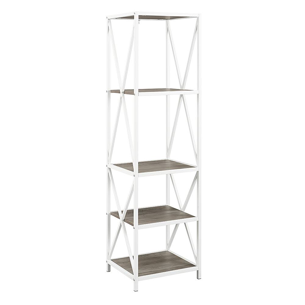 4-Shelf Bookcase Gray Wash White Metal V3413