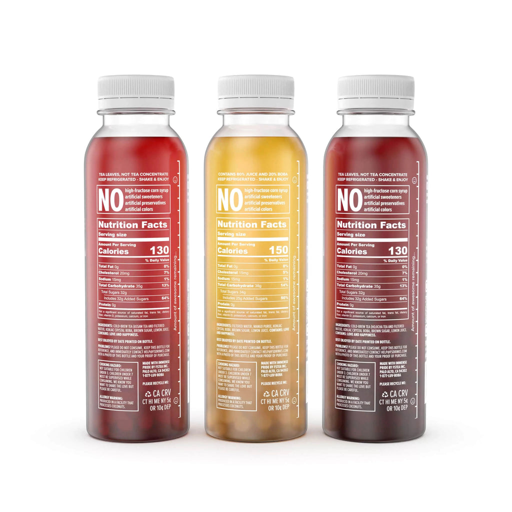 Assam Black, Hojicha Green, Mango Juices with Crystal Boba, 6-Pack of 12oz Bottles X15632