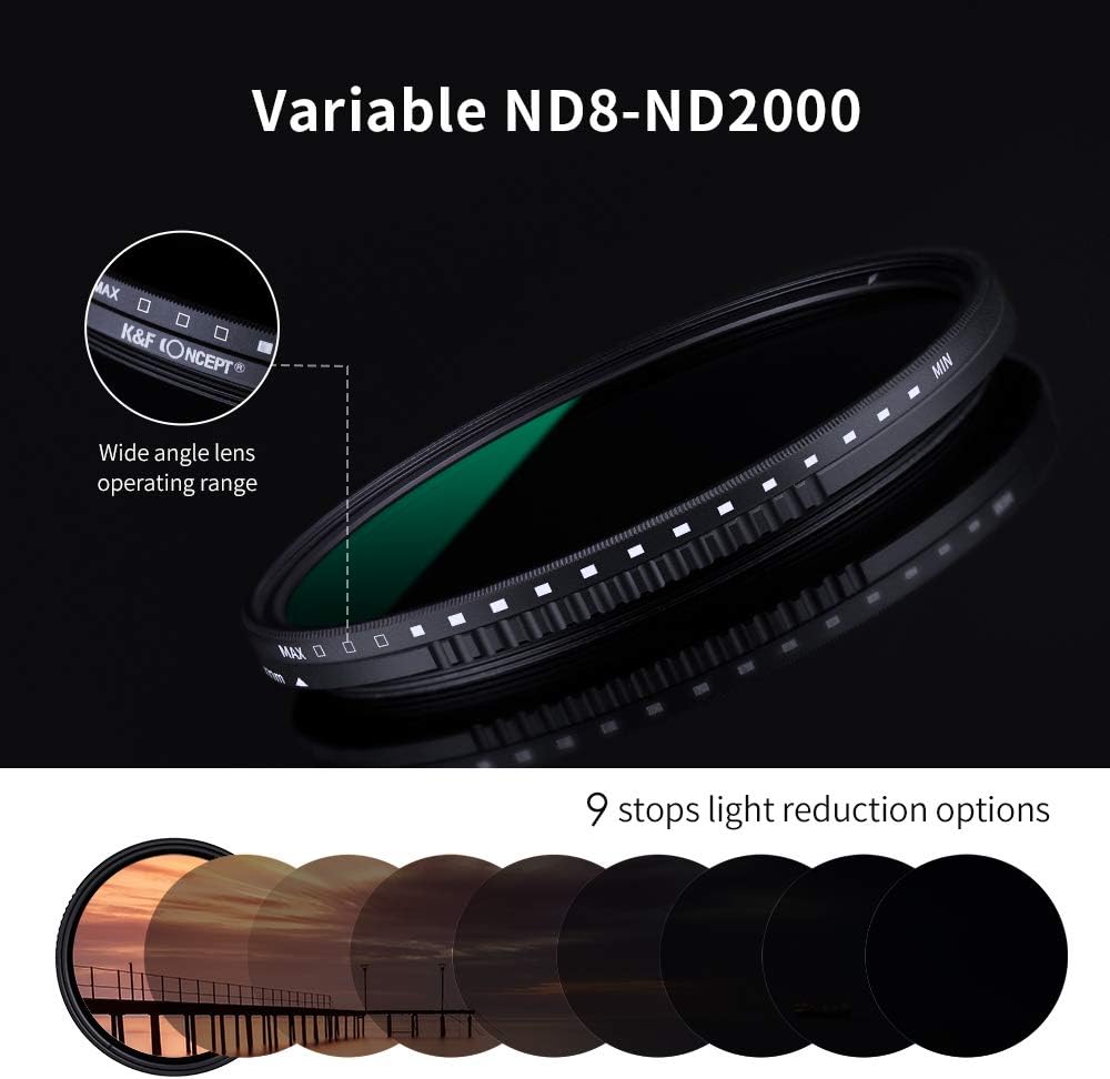 67mm Variable Neutral Density Filter ND8-ND2000 Adjustable ND Filter Pack of 2 S11103