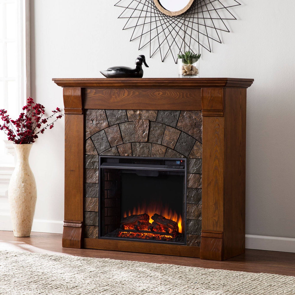 Salem Antique Oak Electric Fireplace S70412