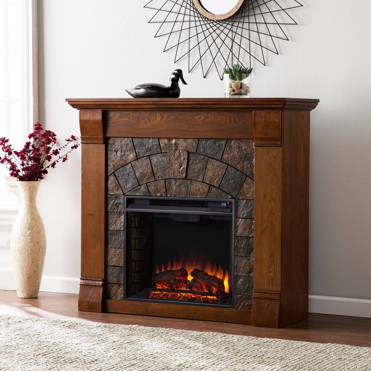 Salem Antique Oak Electric Fireplace S70412