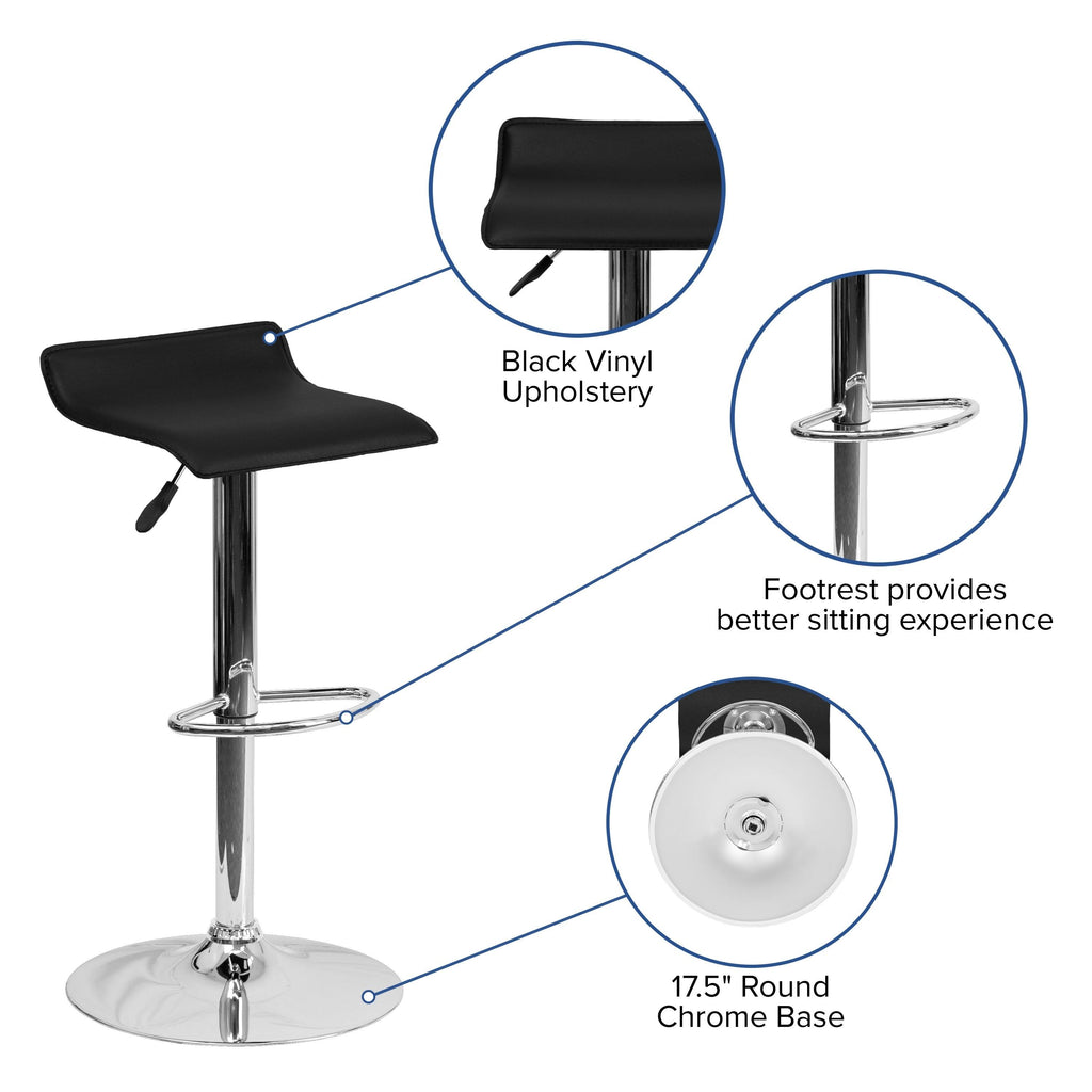 Black Vinyl Adjustable Height Barstool with Chrome Base D32740