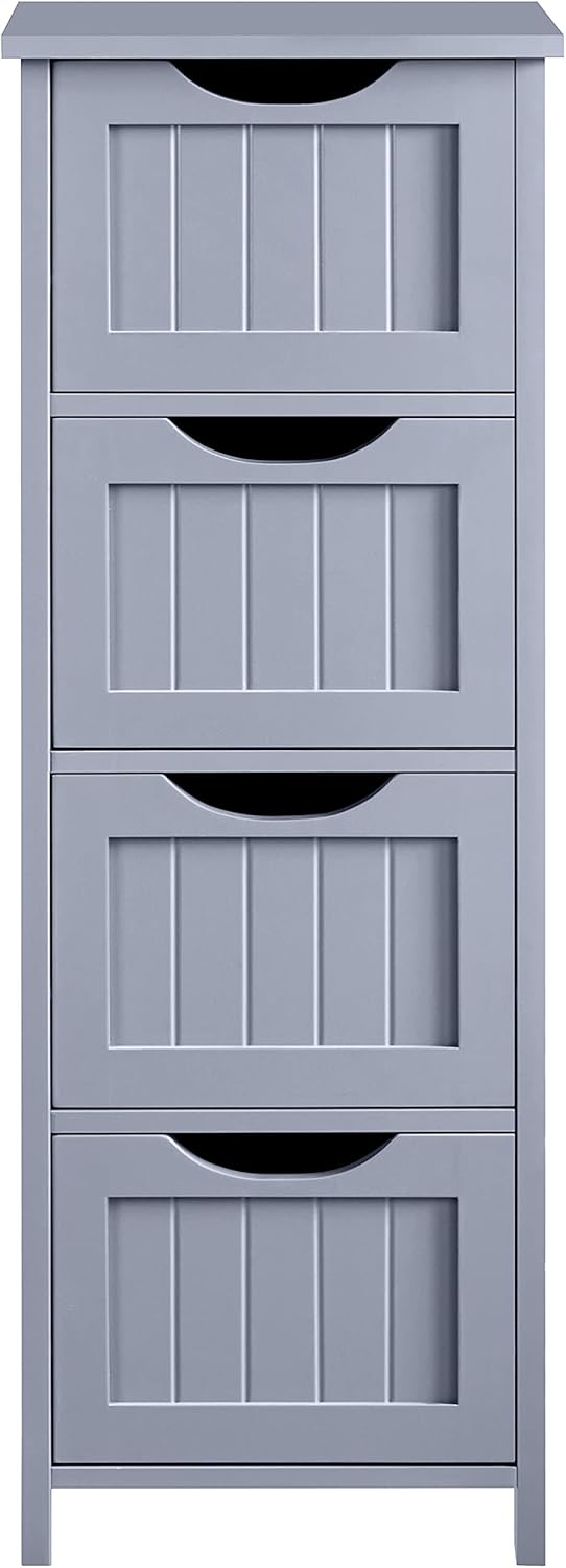Gray 4 Drawer Wood Bathroom Floor Cabinet M9577