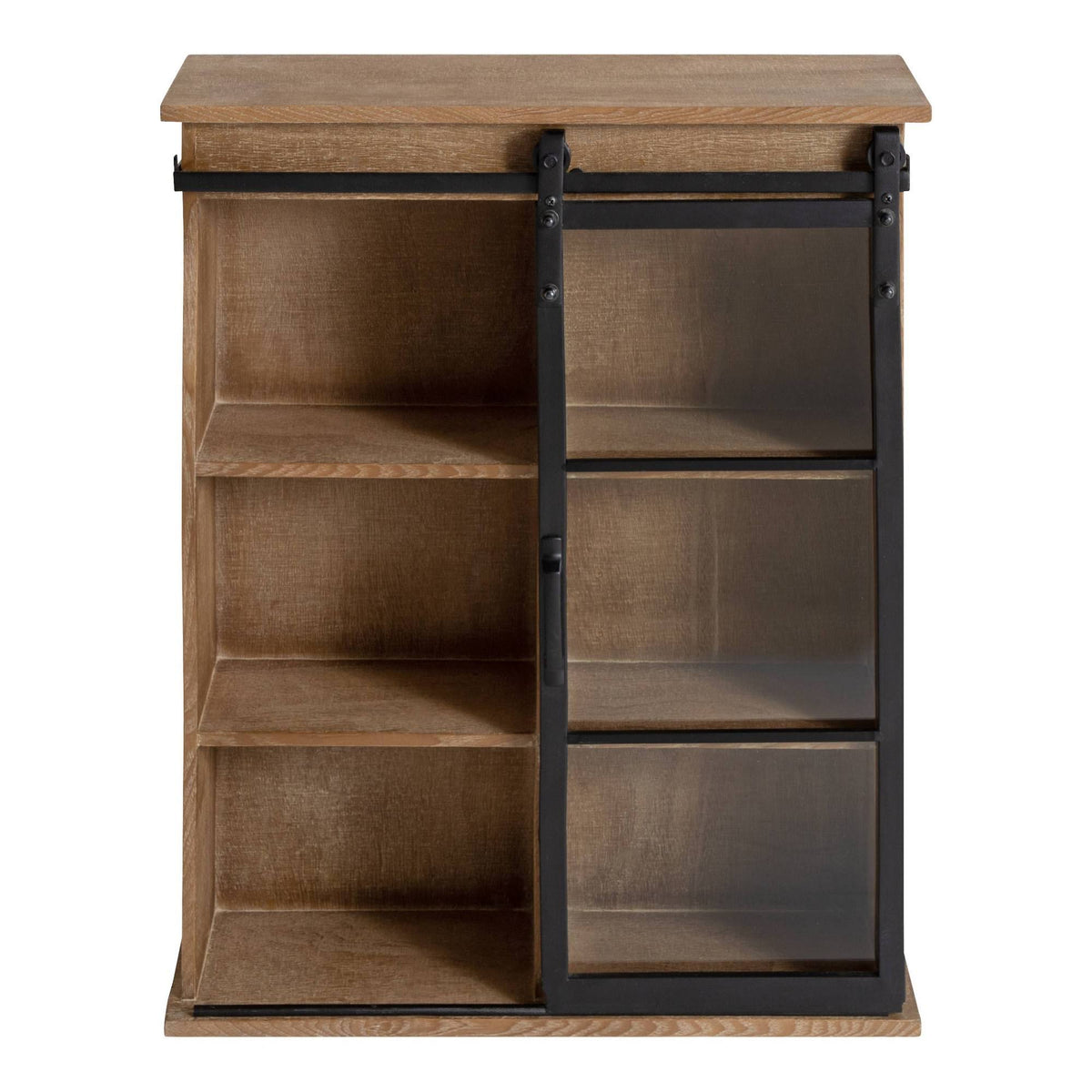 Rustic Brown Wooden Wall Cabinet with Sliding Glass Door W538