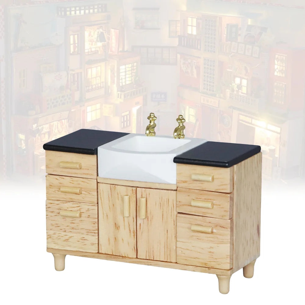 1:12 Wooden Sink Unit Cabinet Dollhouse Miniature Furniture O33718