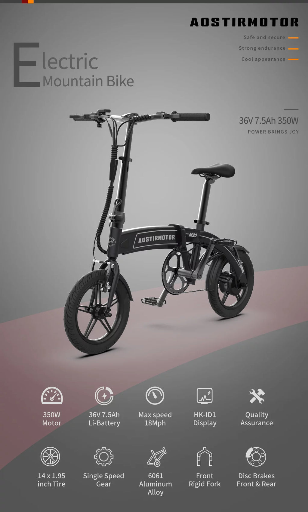 14 Electric Bike, 350W 7.5Ah/36V Lightweight Folding Electric Bicycles (White) V7425