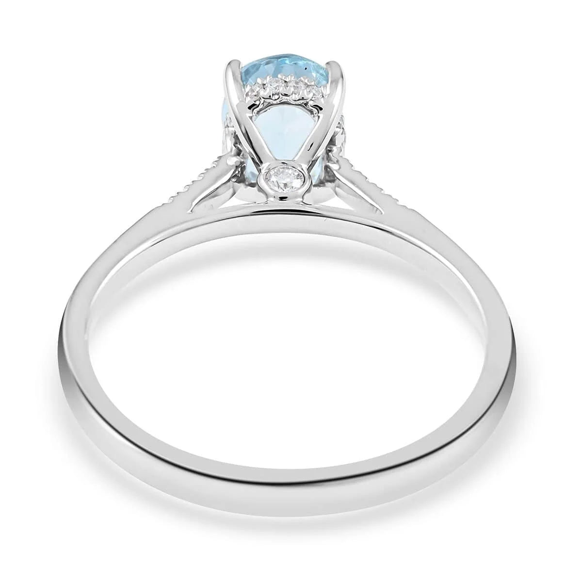 Blue Aquamarine White Diamond Oval 18K White Gold Ring Size 6 Ct 1.13 G-H Color Si1 Clarity F6768