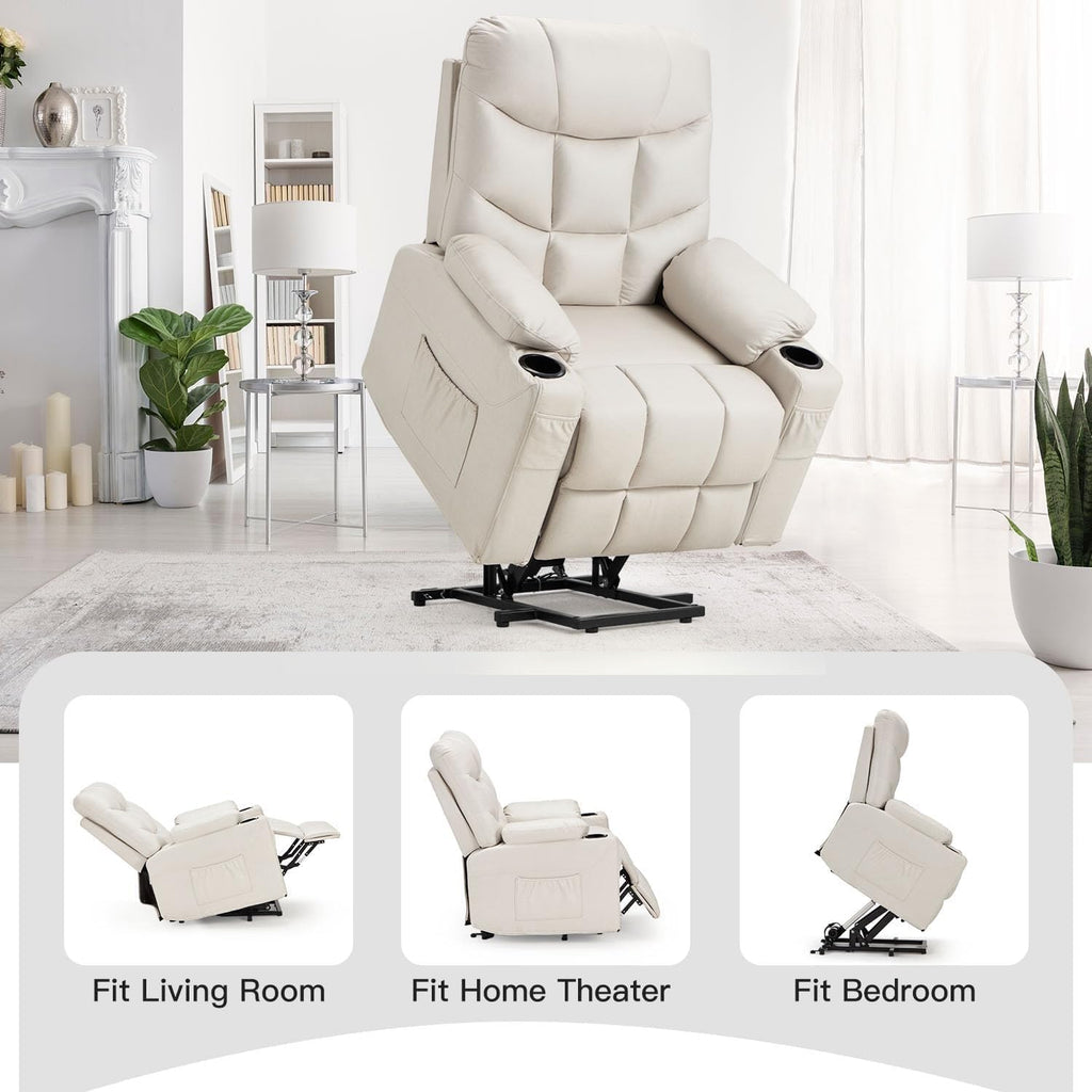 Dual Motor Power Lift Recliner Chair with Massage and Heat, Cup Holders Side Pockets O76681