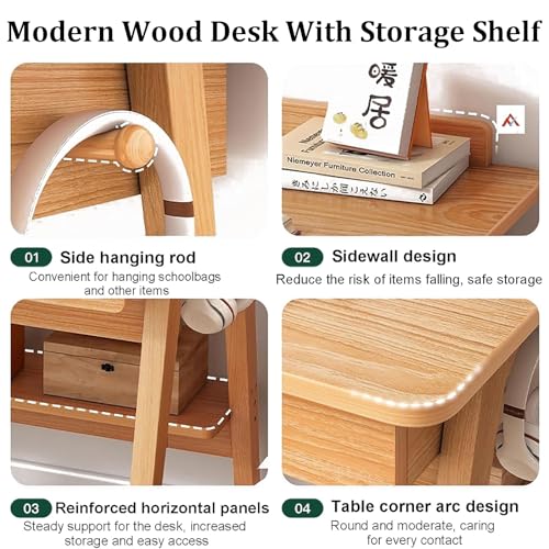 Walnut Wood Writing Desk with Drawers and Storage Shelves K418757